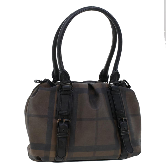 BURBERRY Nova Check Shoulder Bag PVC Leather Brown Auth yk7846B - Picture 1 of 15